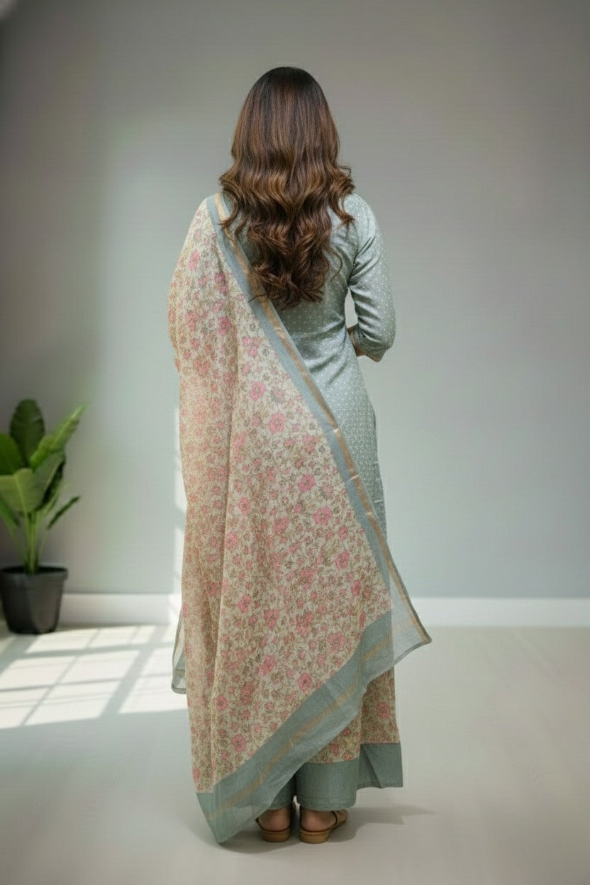Tusser silk soft pastel greyish-blue shade kurti material