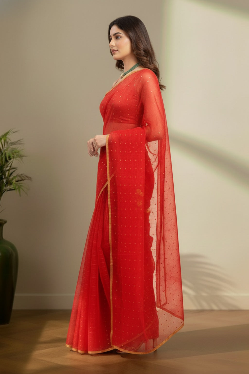 Red Jamdhani saree