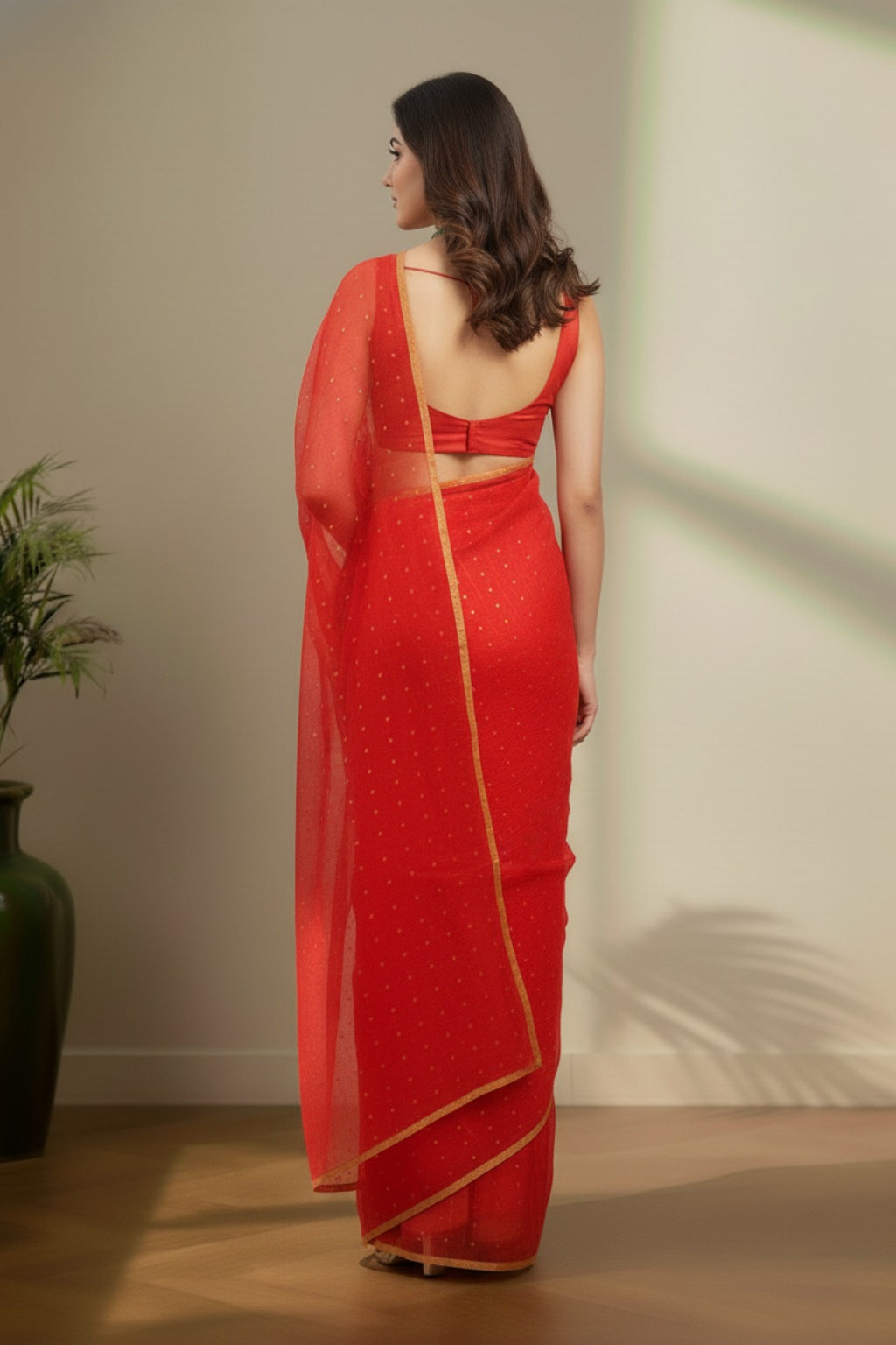 Red Jamdhani saree