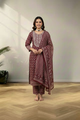Round neckline crape cotton kurti set