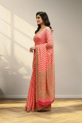 Strips pink and cream fancy saree