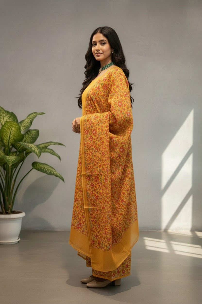 Yellow Chanderi silk kurti material