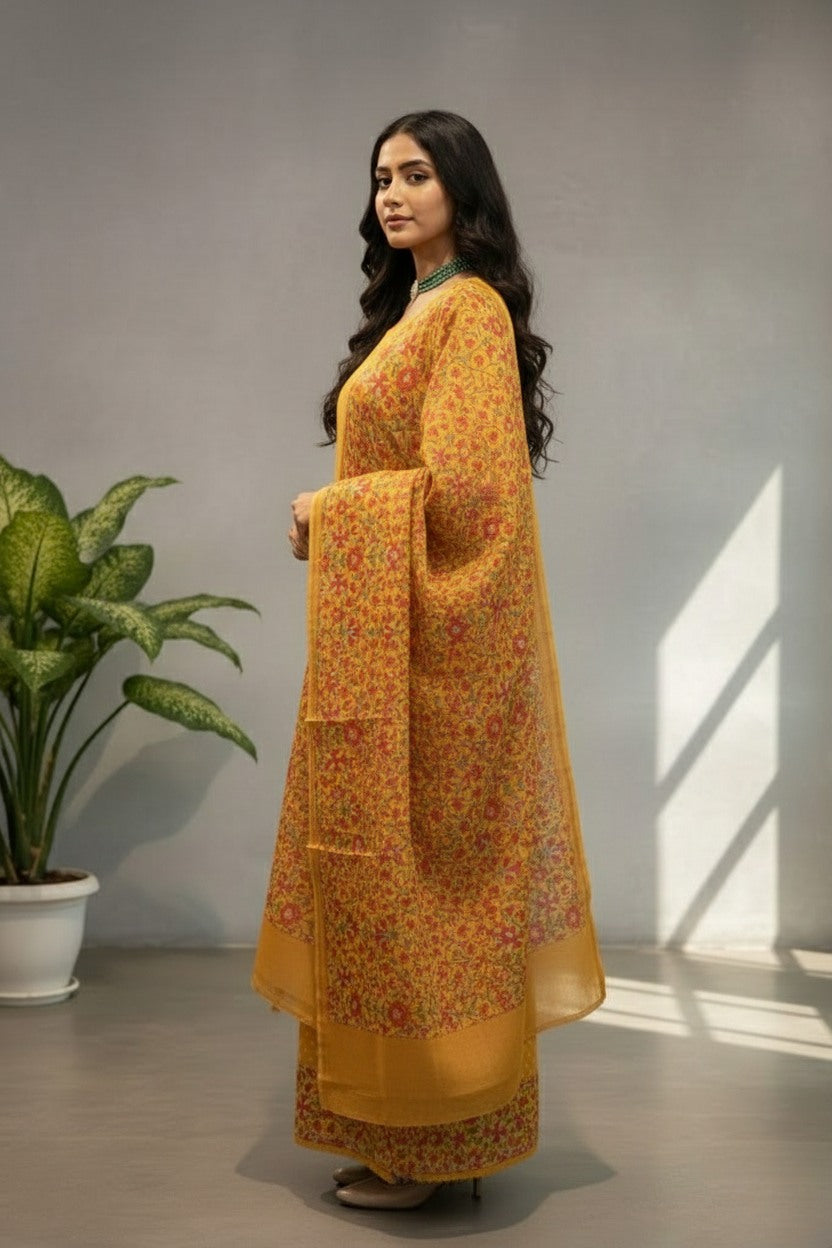 Yellow Chanderi silk kurti material