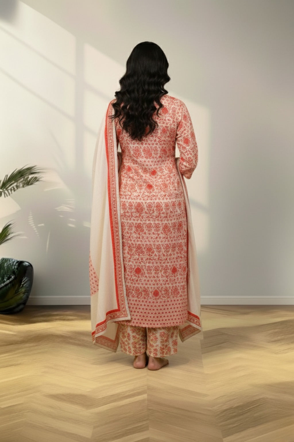 Round neck wit slit cotton kurti set