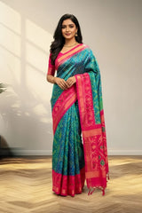 Green and pink Patola Saree