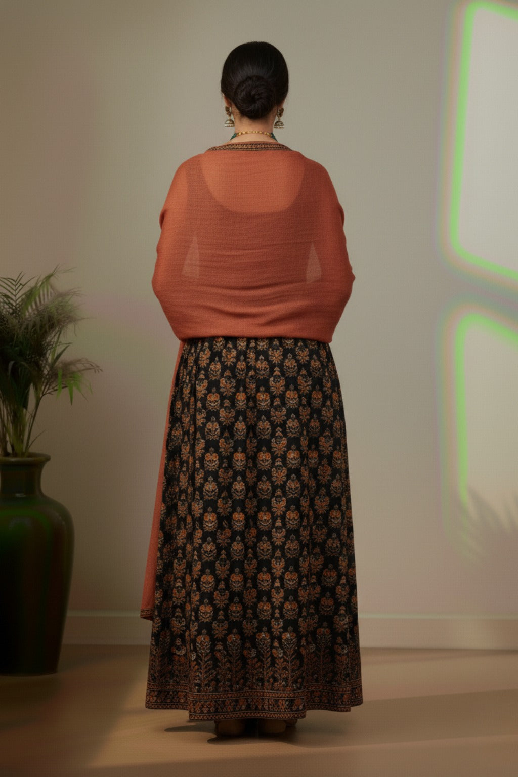 Maroon with black soft cotton with floral print kurti material