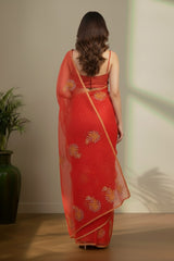 Red jamdhani saree with floral weaving work