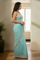 Sea Blue Jamdhani saree
