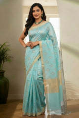Sea Blue Jamdhani saree