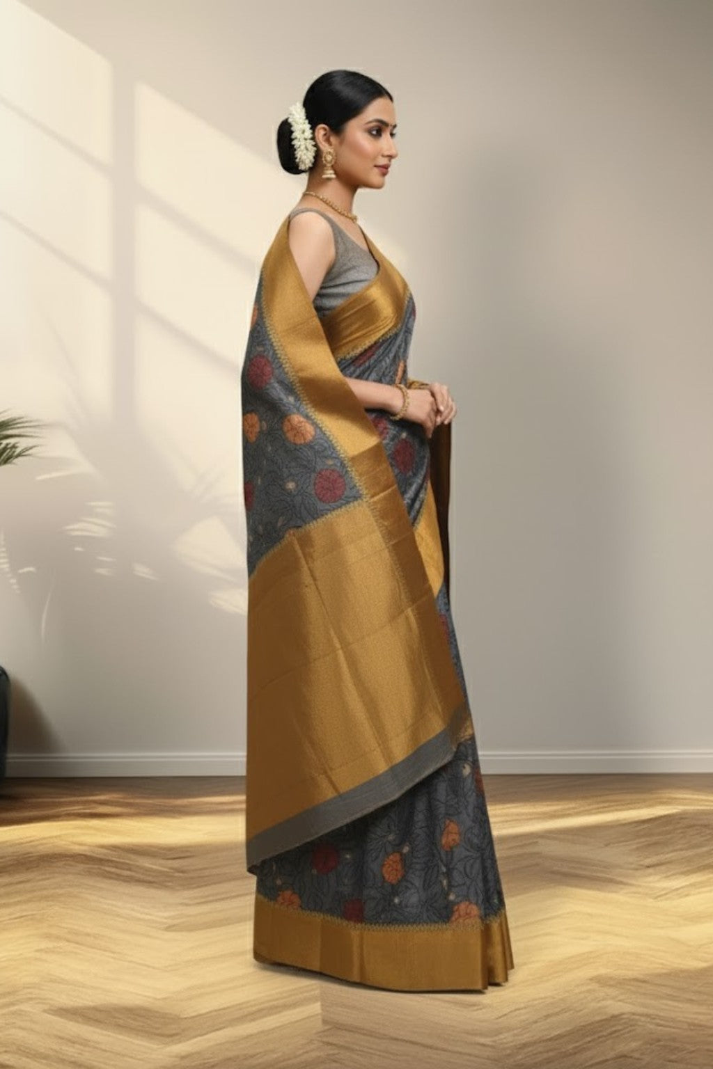 Blue Tusser Saree