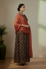 Maroon with black soft cotton with floral print kurti material