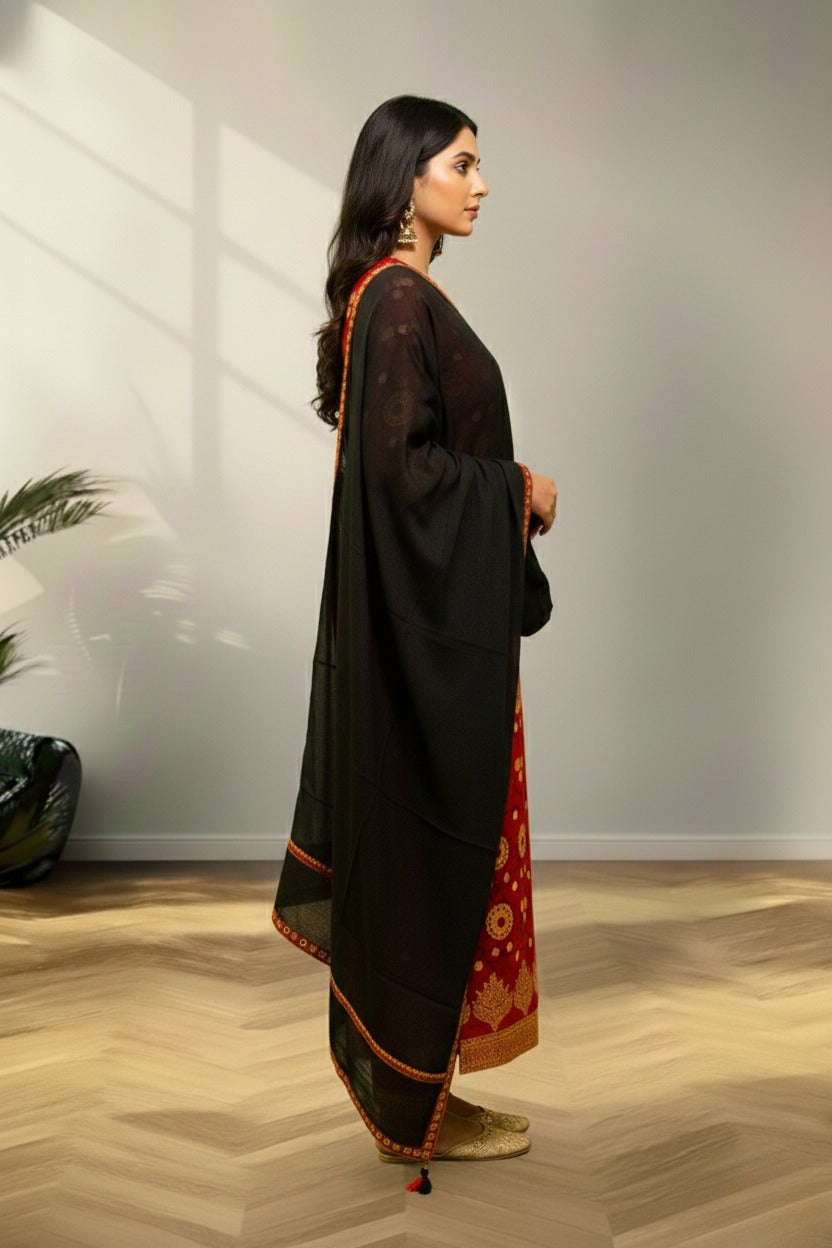 Black floral cotton kurti material