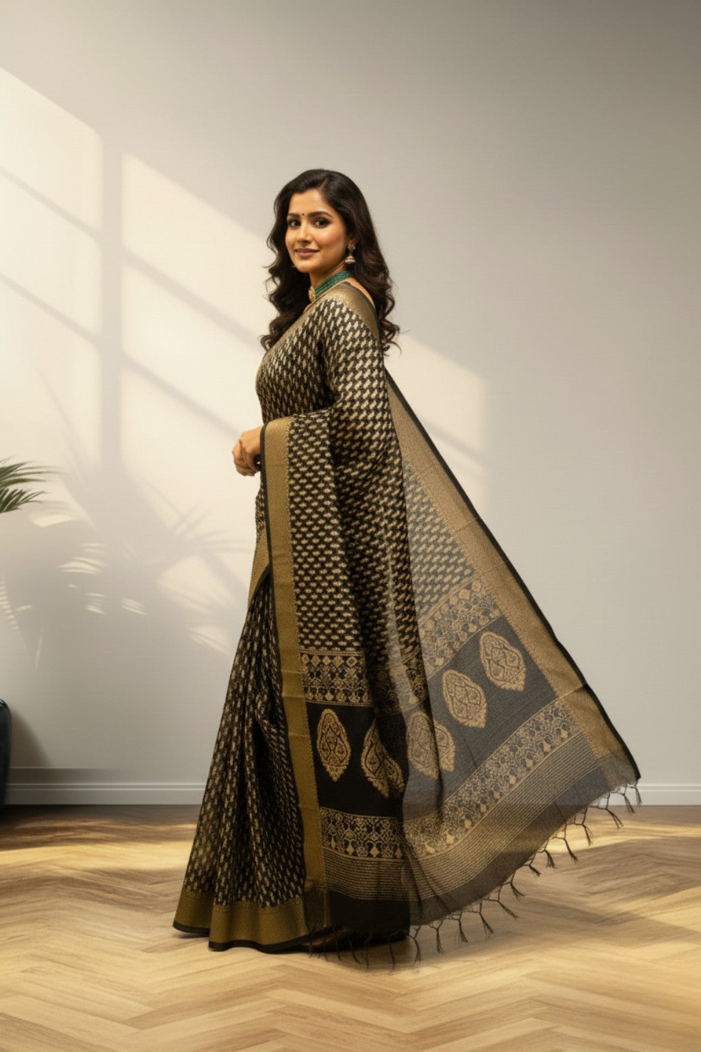 Black heavy butta banarasi silk saree