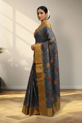 Blue Tusser Saree