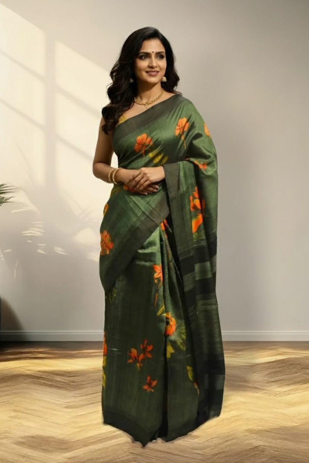 Green tusser Saree