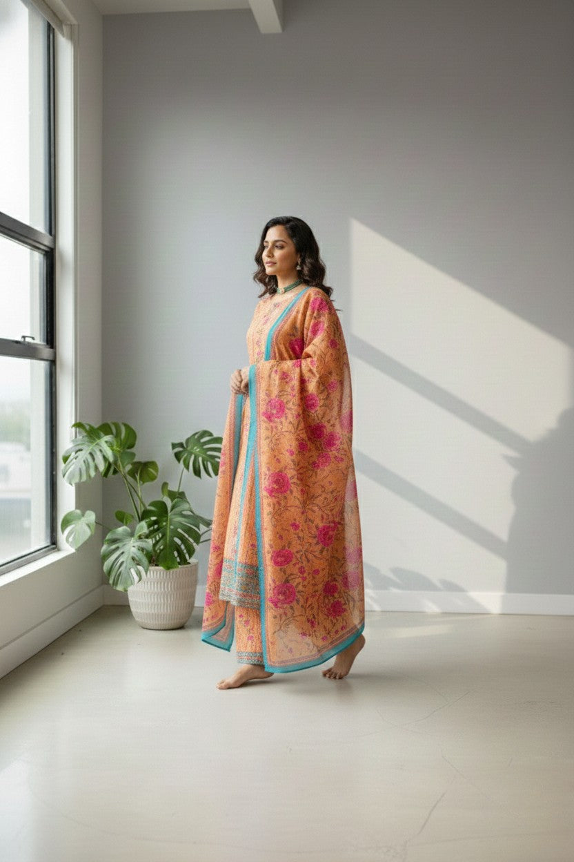 Linen gamboge colour  kurti set