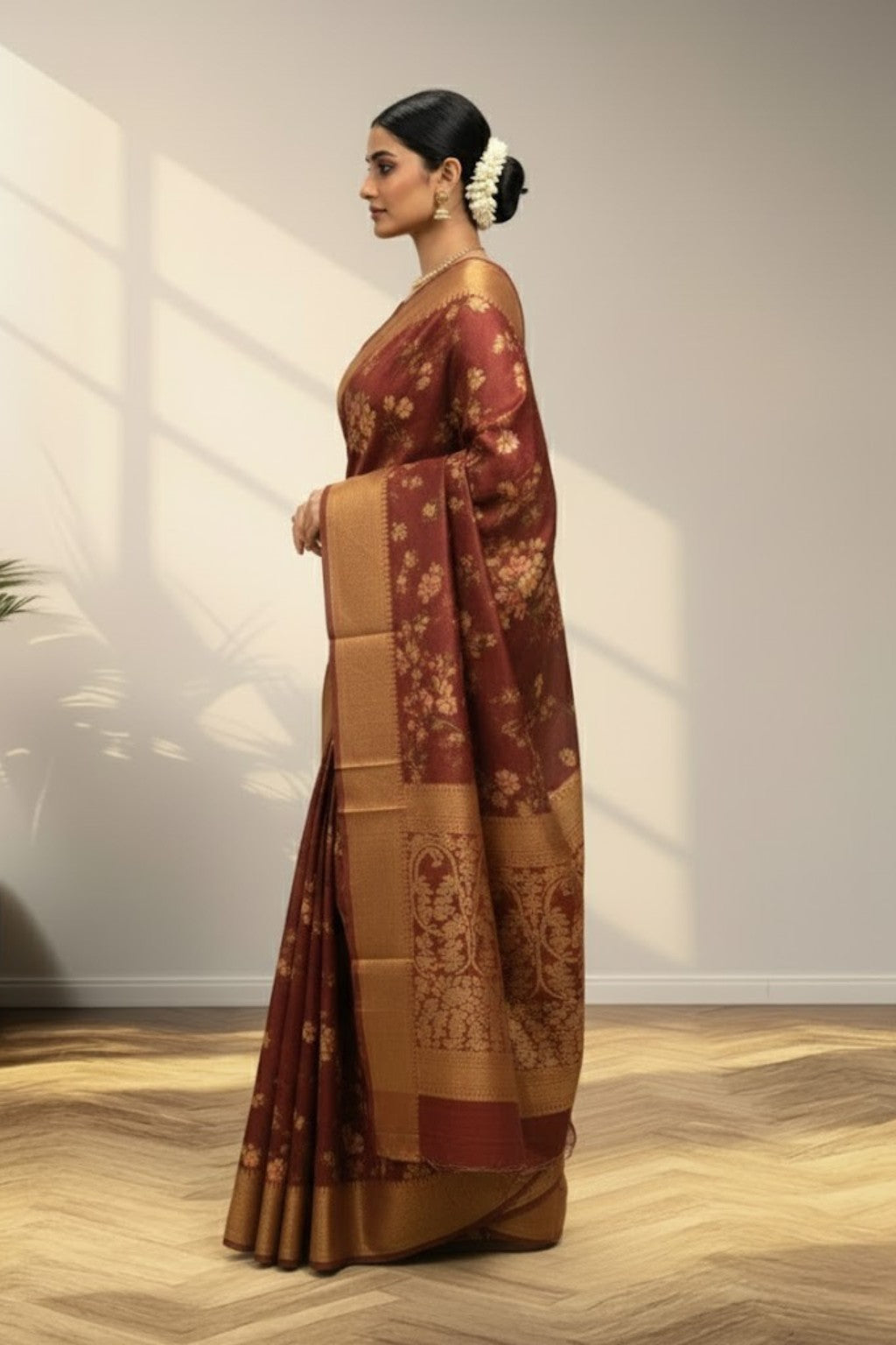 Rust brown tusser Saree