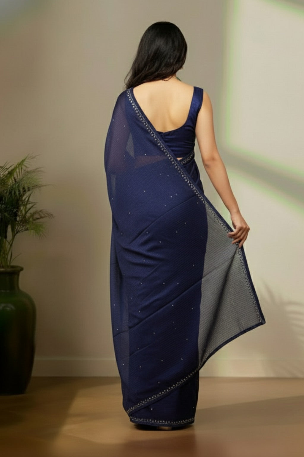 Deep purple organza saree