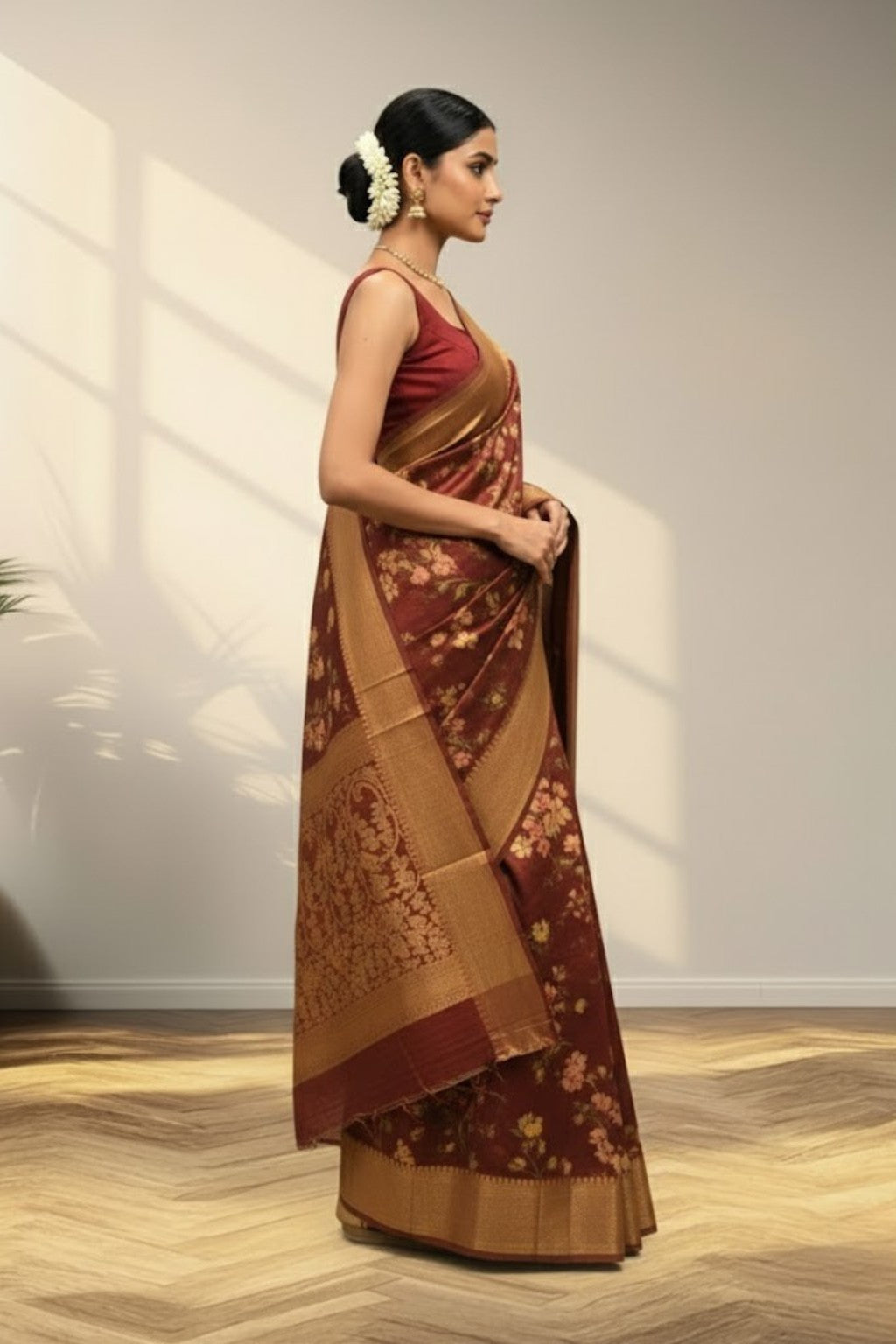 Rust brown tusser Saree