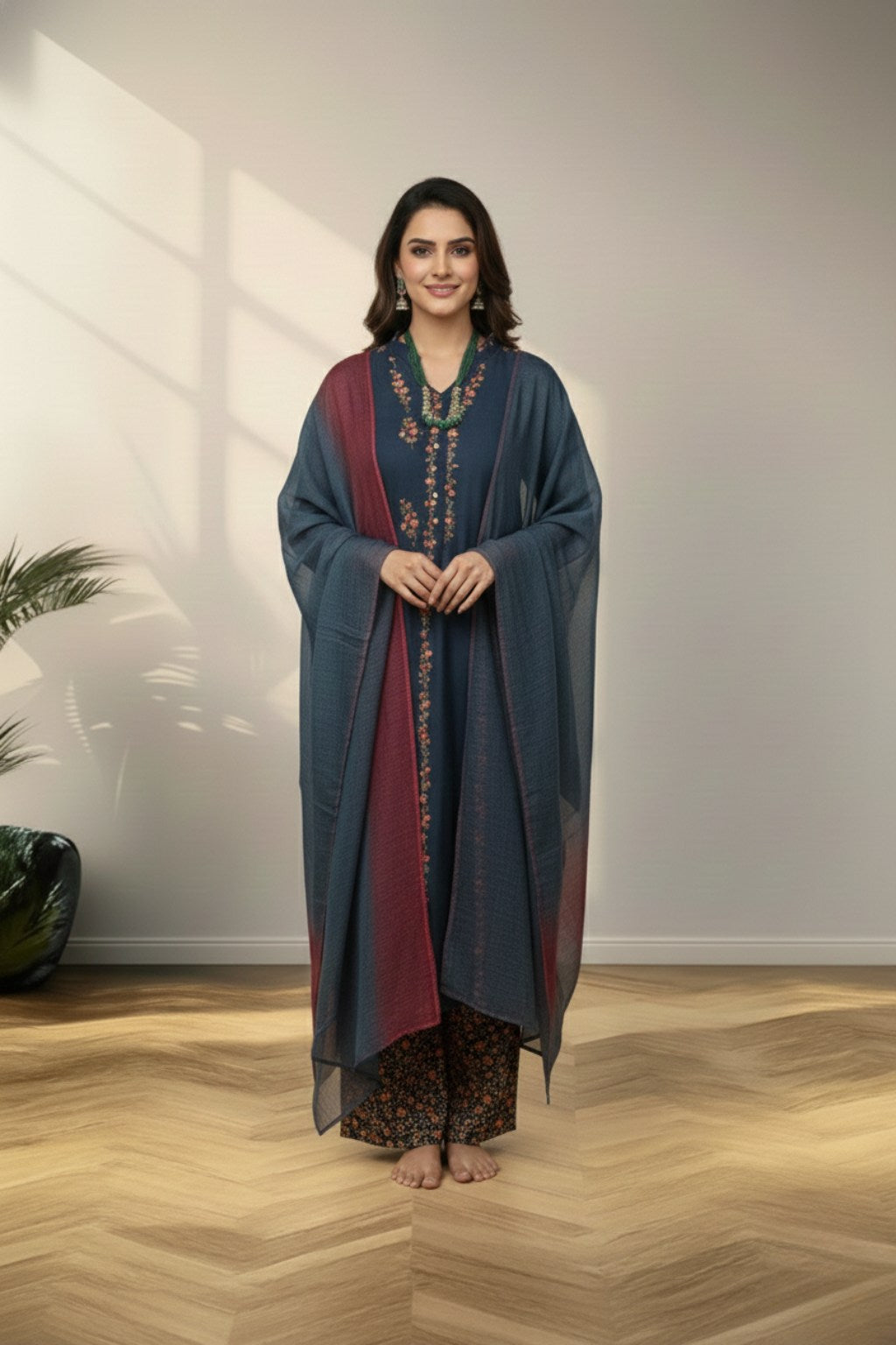 Blue chanderi cotton Kurti set