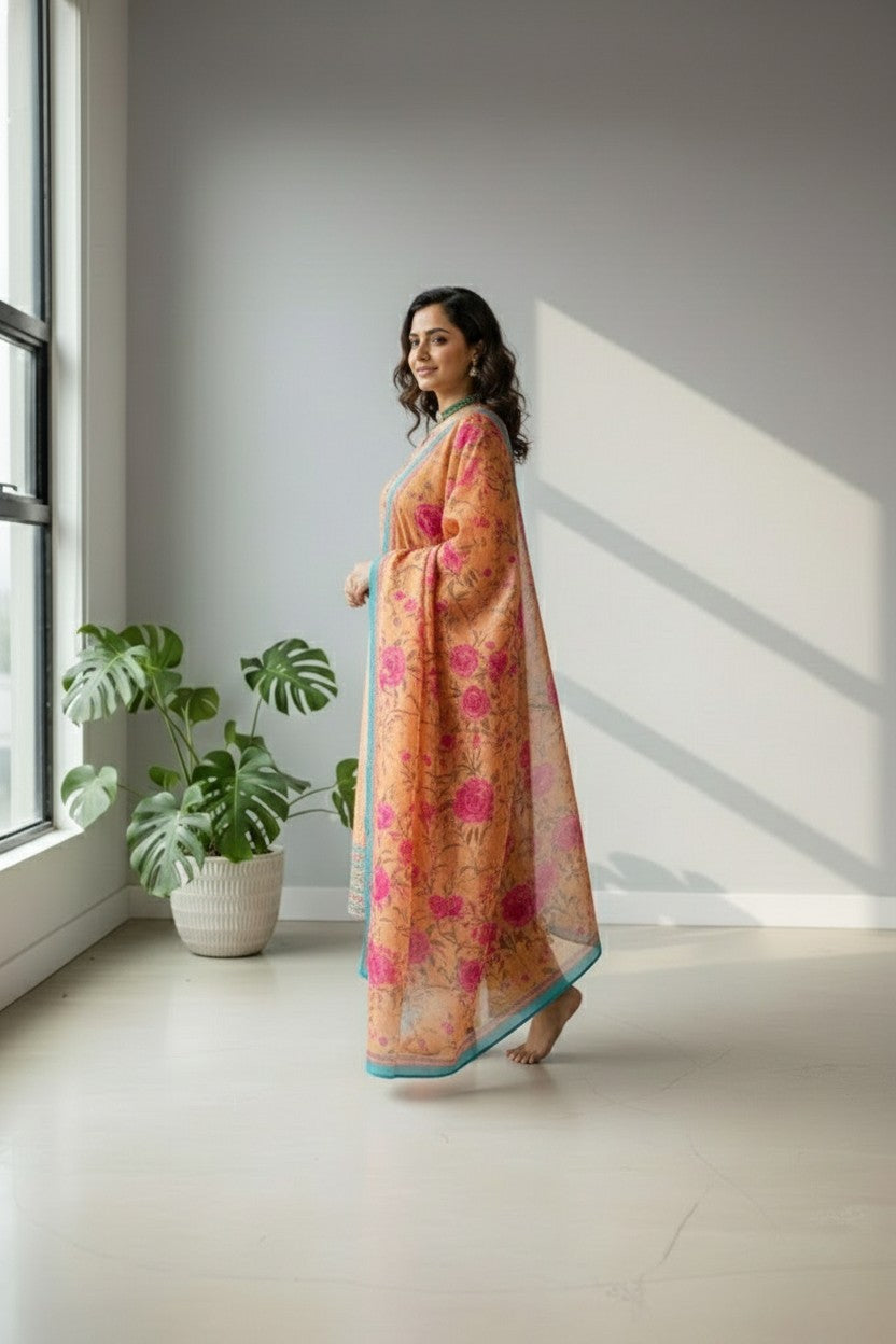 Linen gamboge colour  kurti set