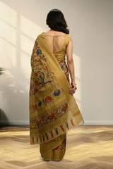 Yellow mustard tusser Saree