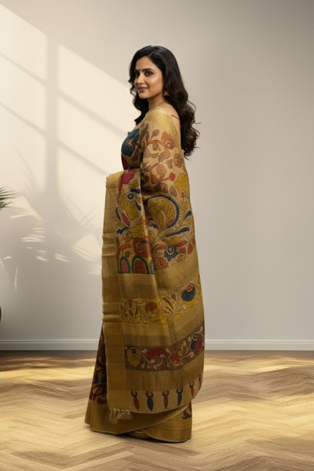 Yellow mustard tusser Saree