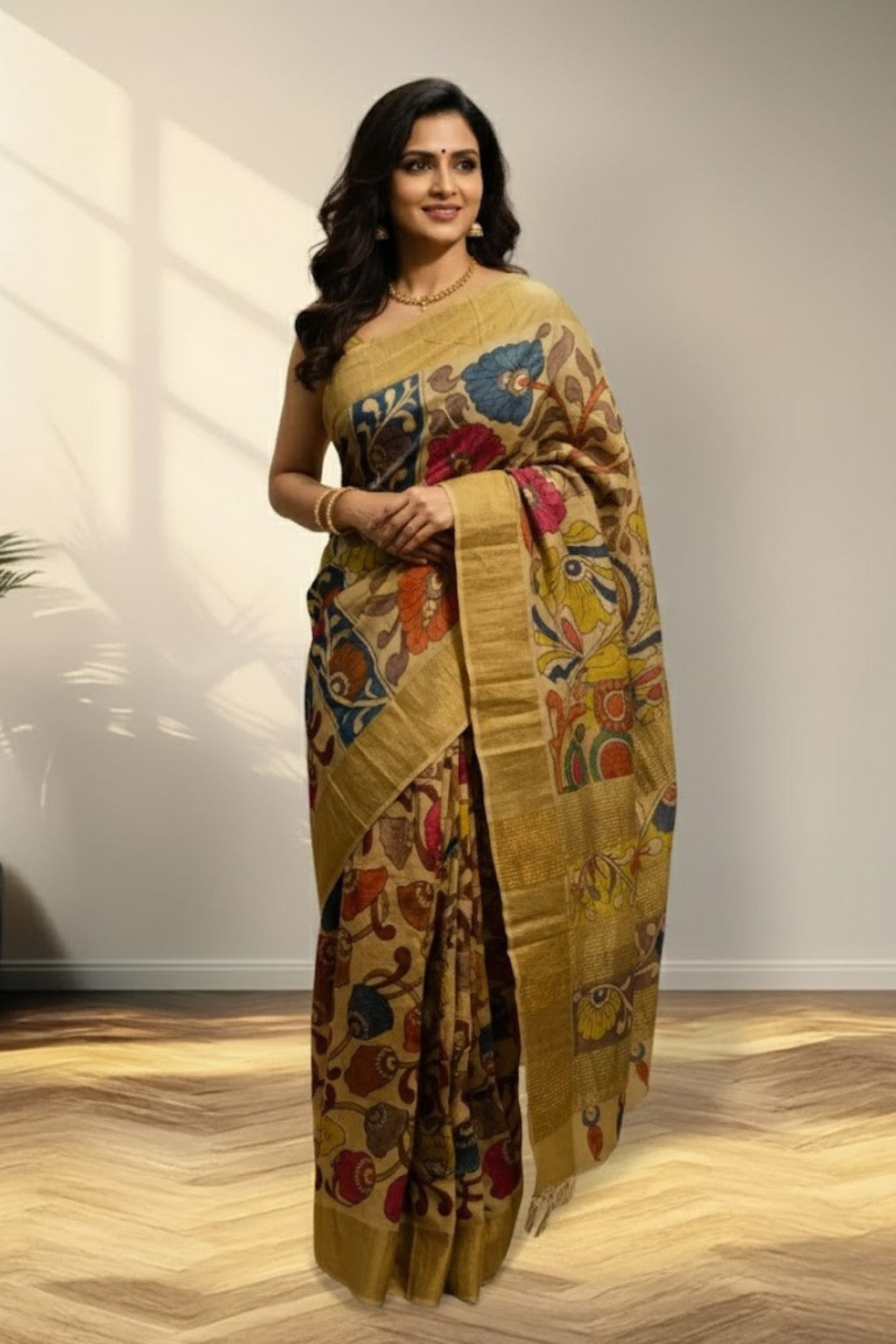 Yellow mustard tusser Saree
