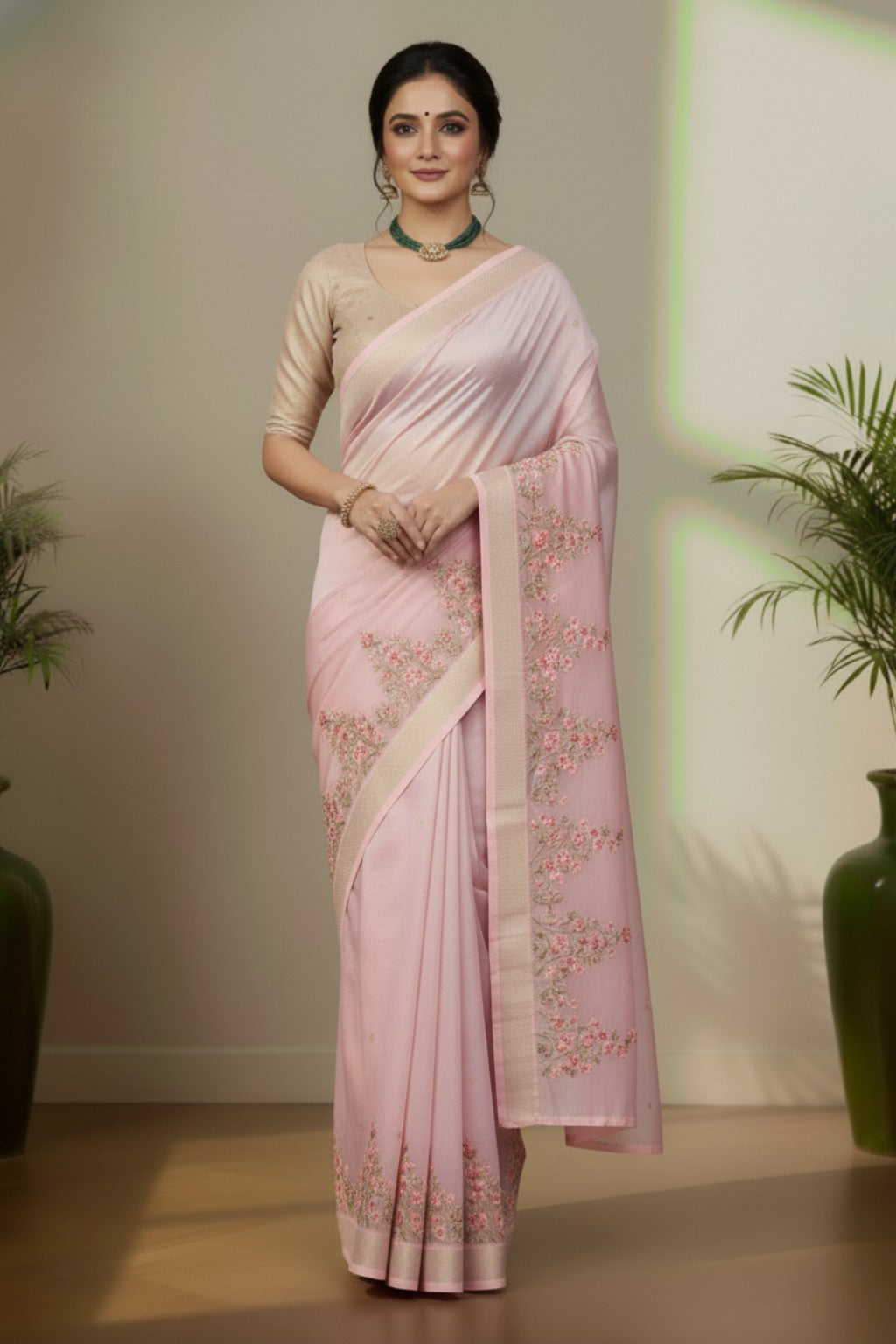 Onion organza saree
