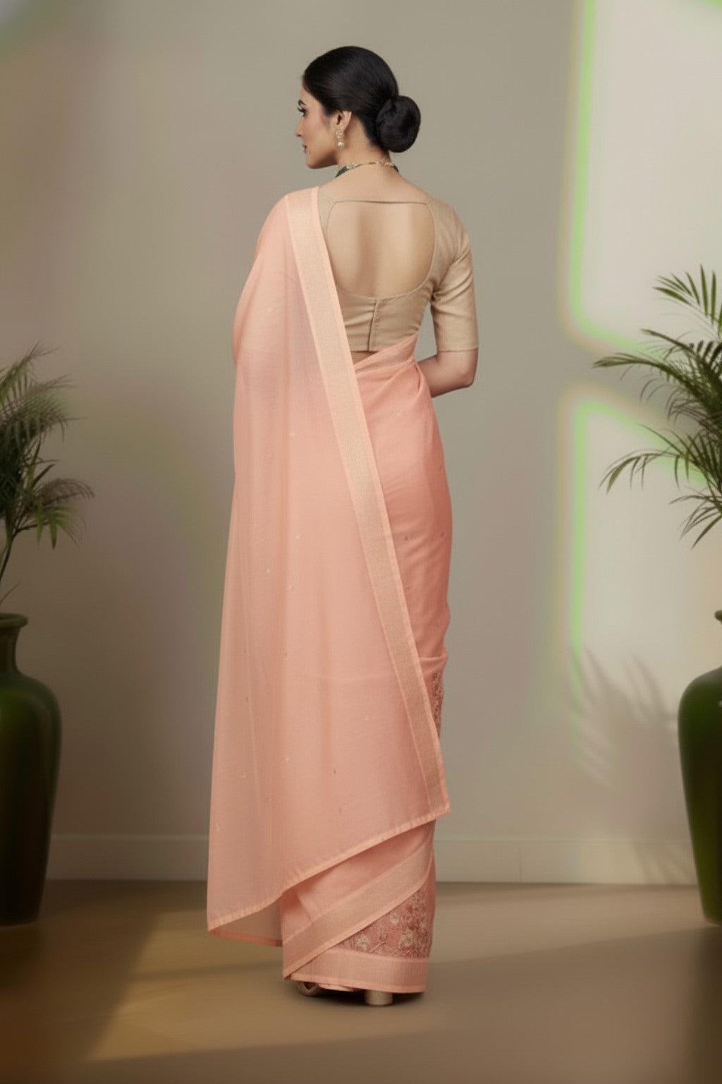 Organza cut work saree