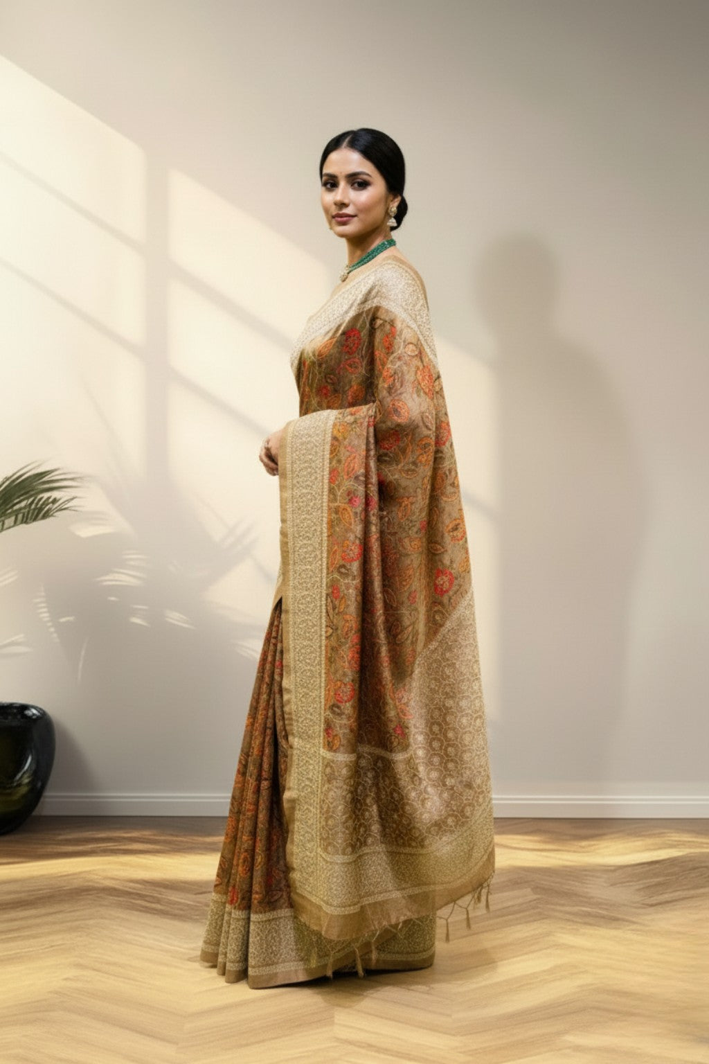 Brown banarasi silk saree