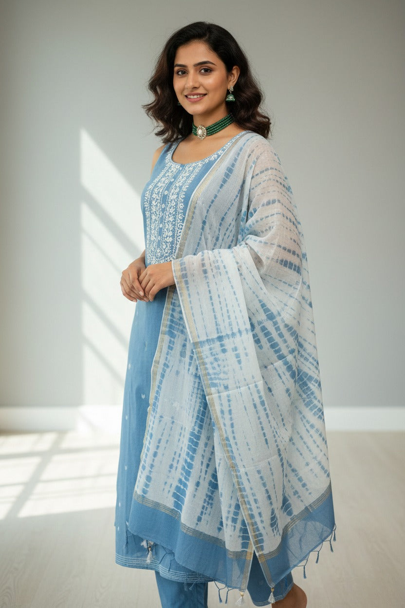 Blue cotton kurti material