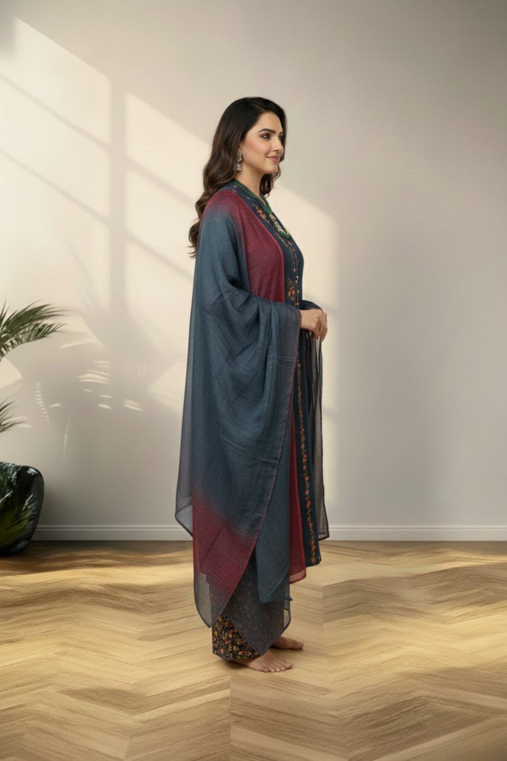 Blue chanderi cotton Kurti set