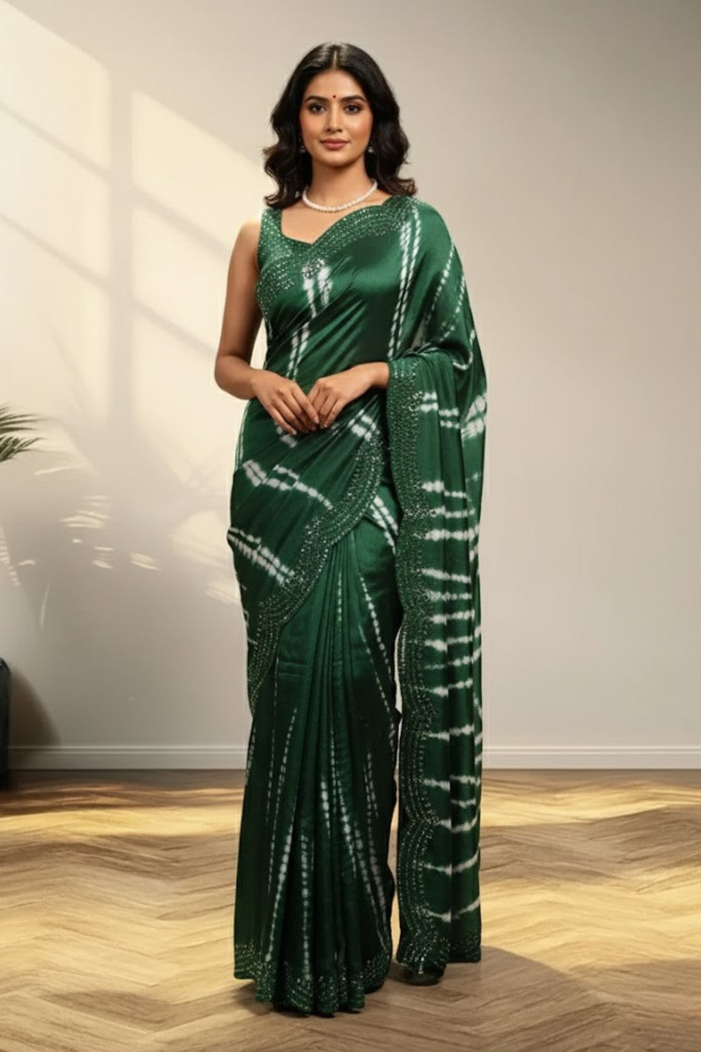 Green crape saree