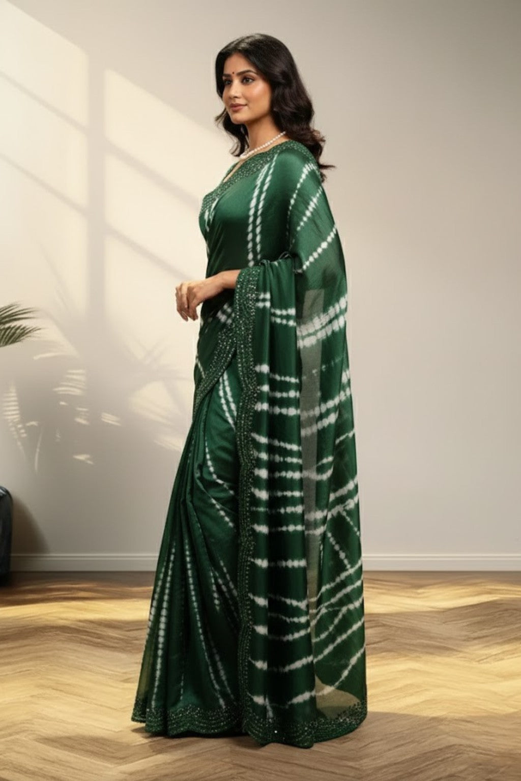 Green crape saree
