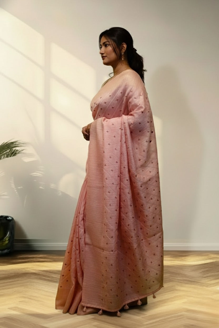 Pink tusser saree