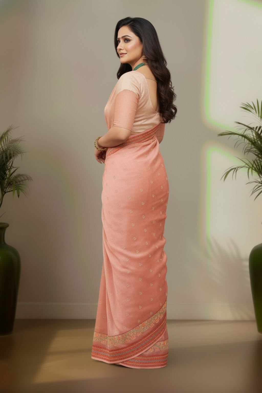 Pink with peach organza saree