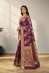 Purple crape Saree