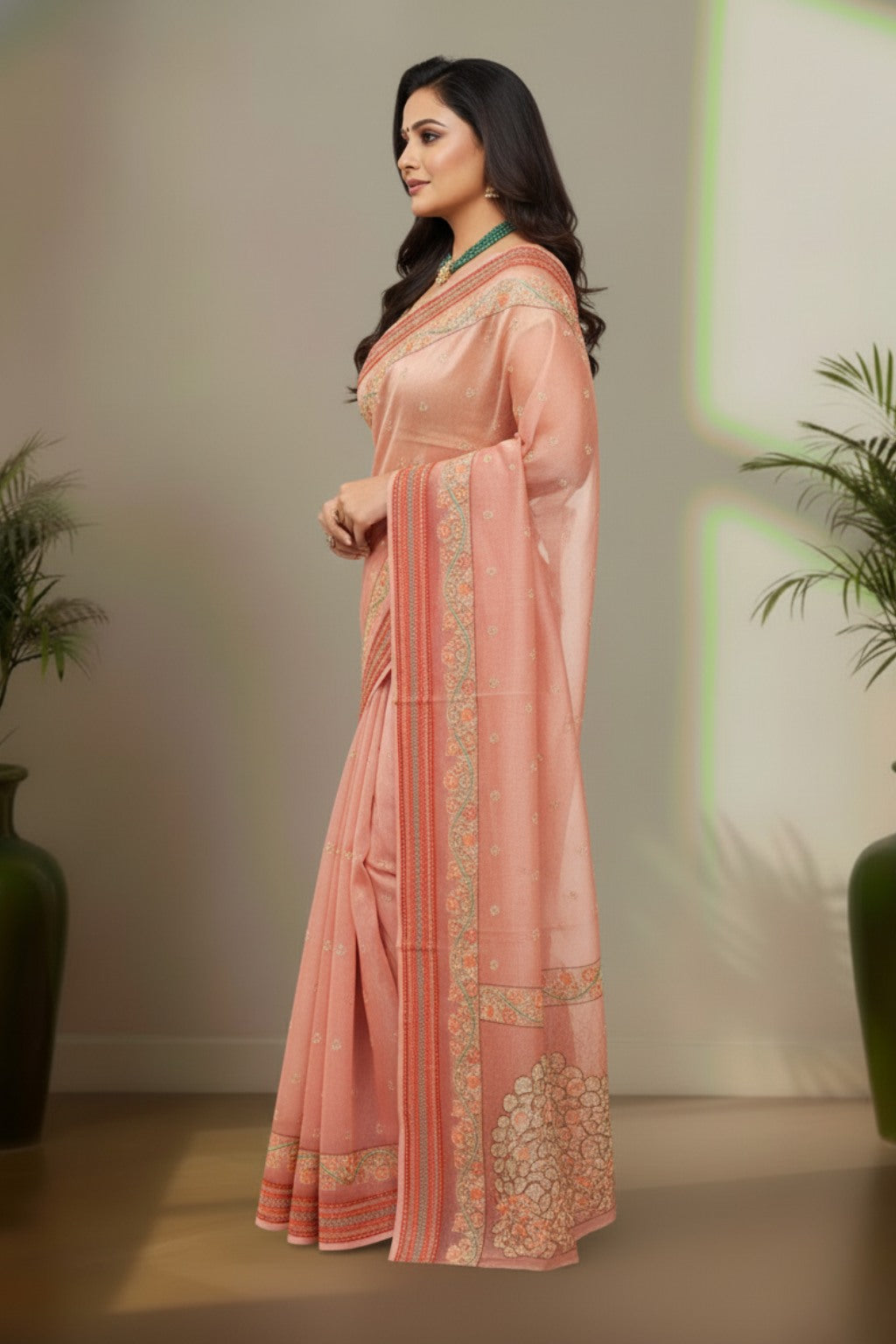 Pink with peach organza saree
