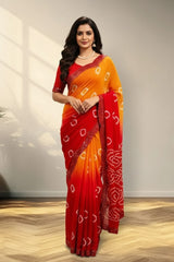 Yellow and Orange Crape Saree