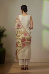 Off white Pink cotton with floral print kurti material