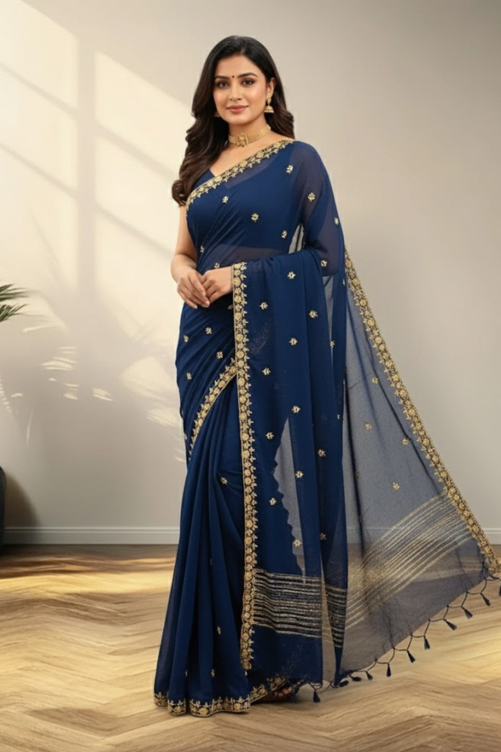 Blue Georgette saree