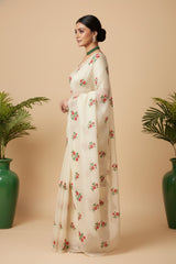White organza saree with floral embroidery work