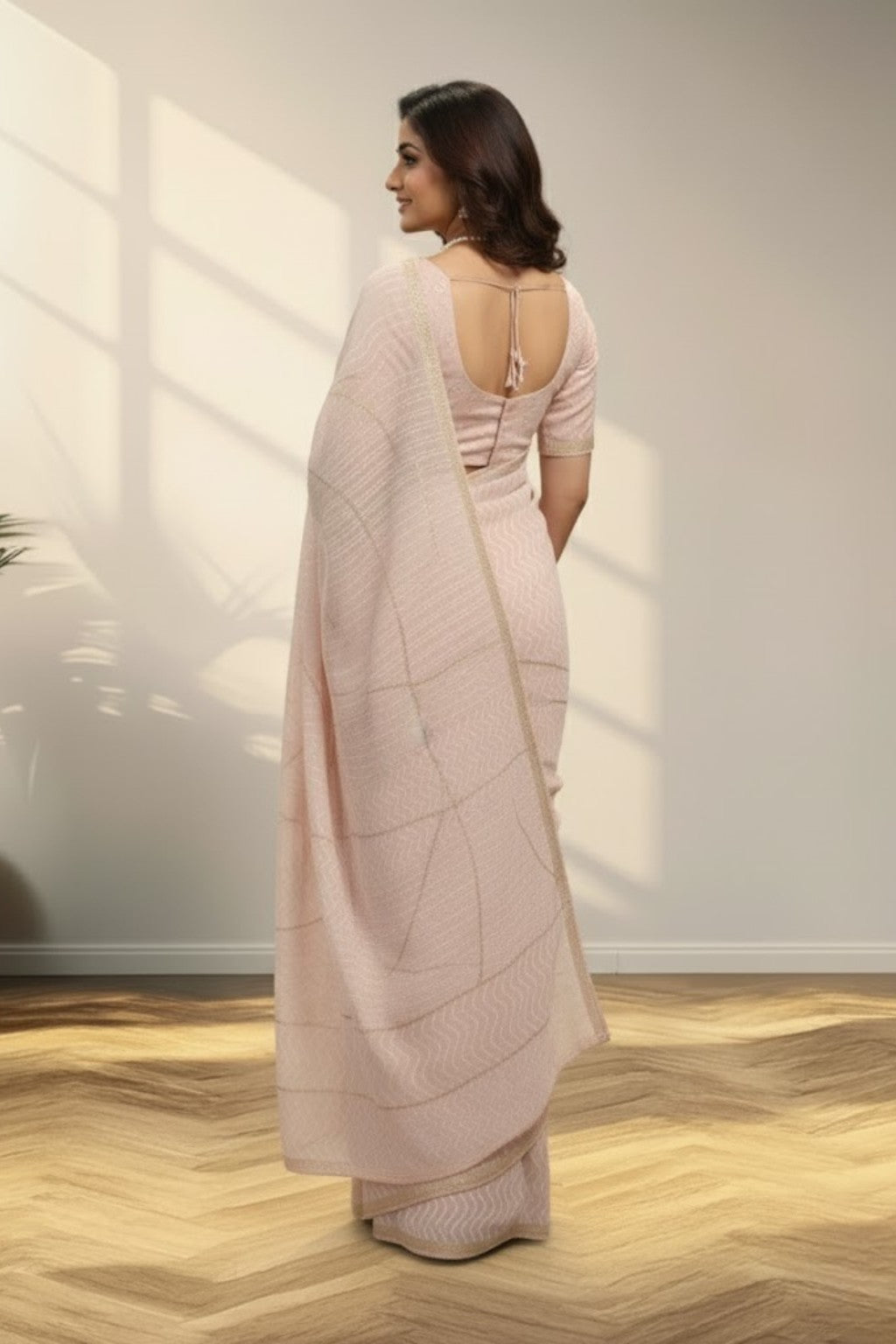 Pastel pink Georgette Saree