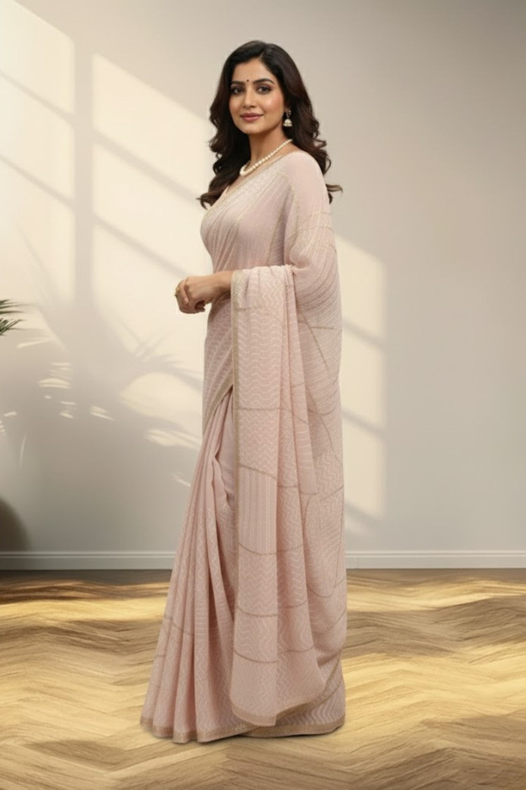 Pastel pink Georgette Saree