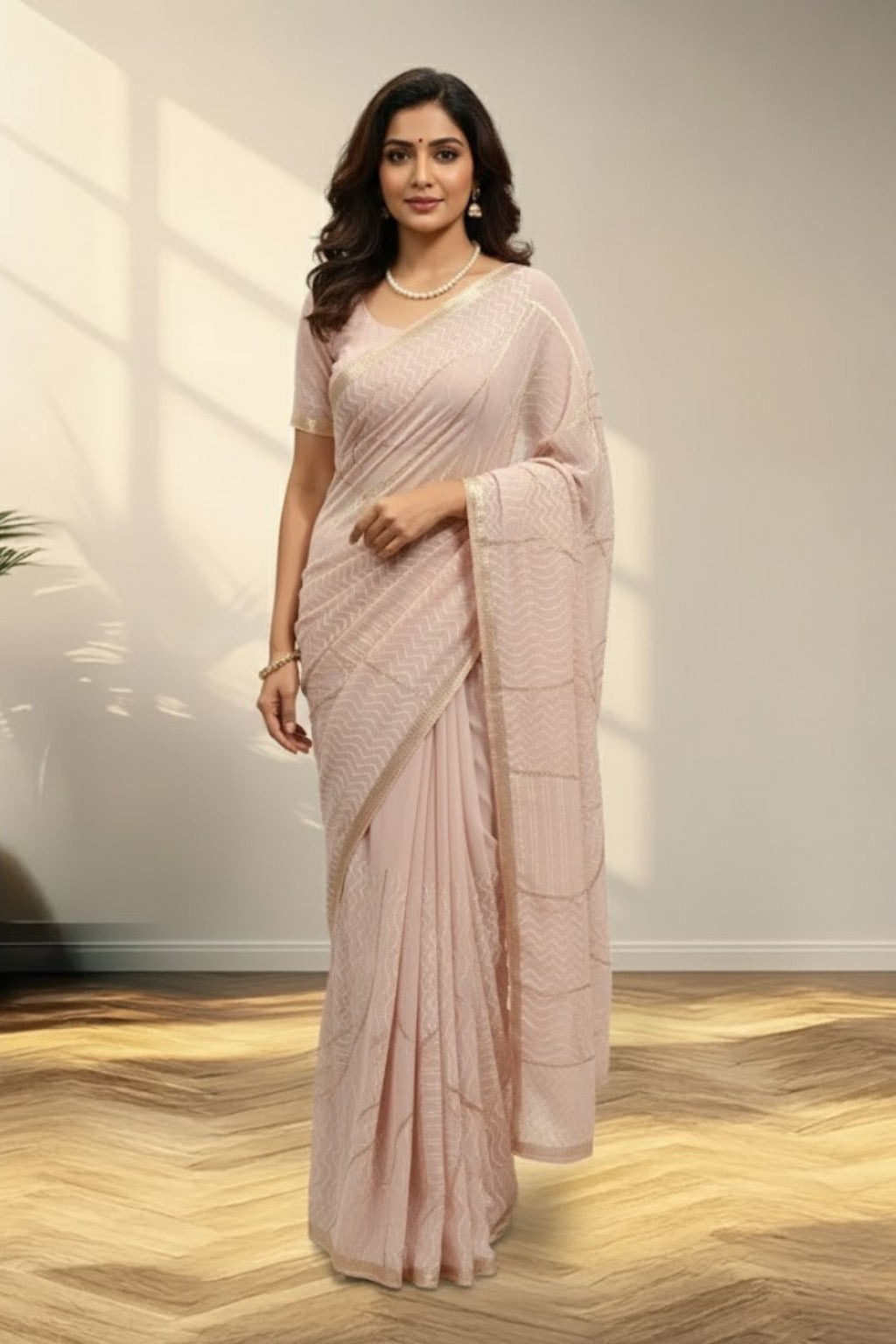 Pastel pink Georgette Saree