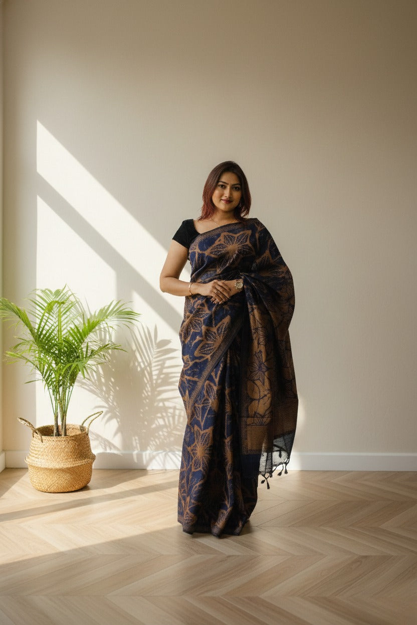Tusser cotton , hand loom saree