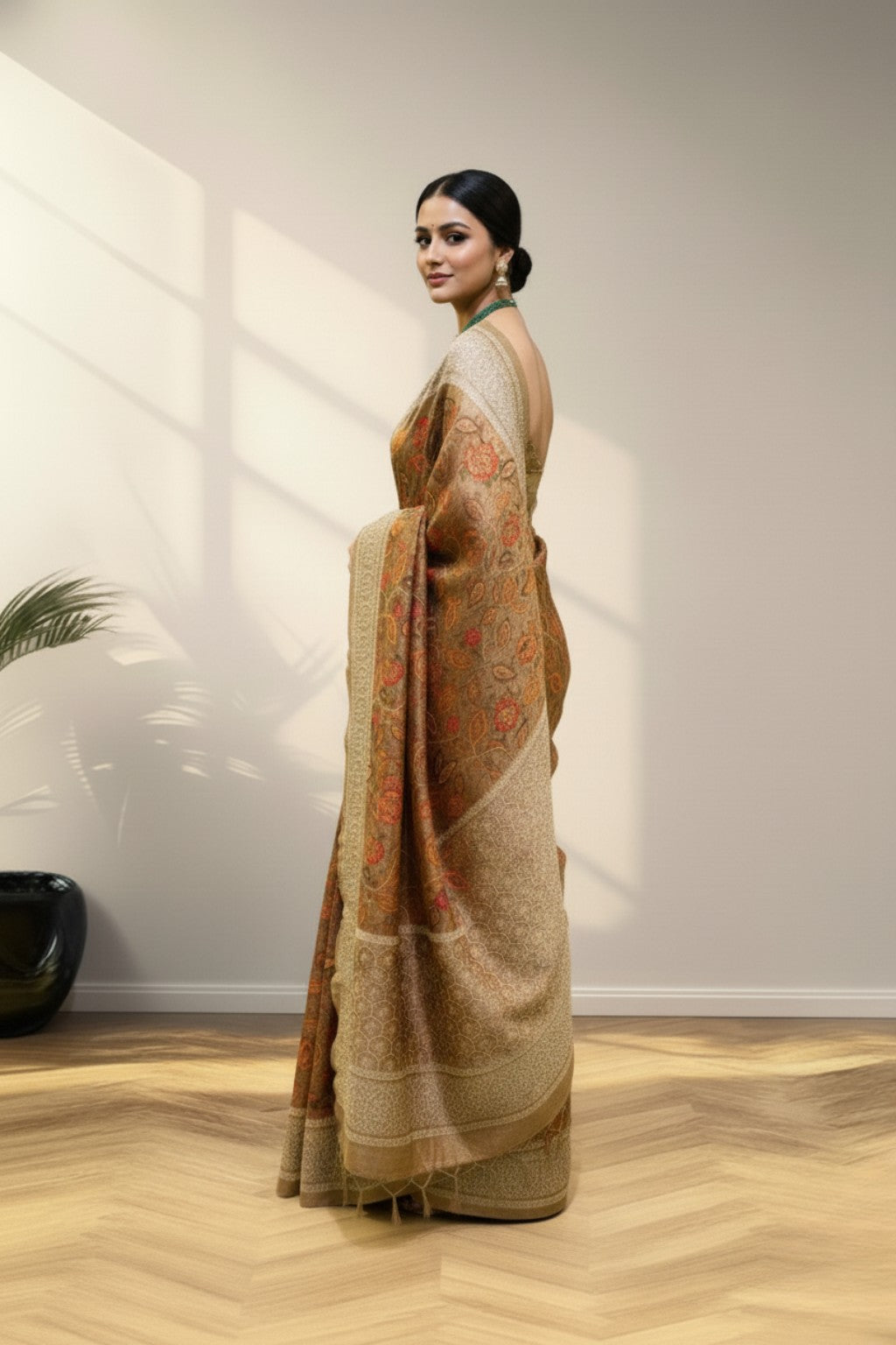 Brown banarasi silk saree