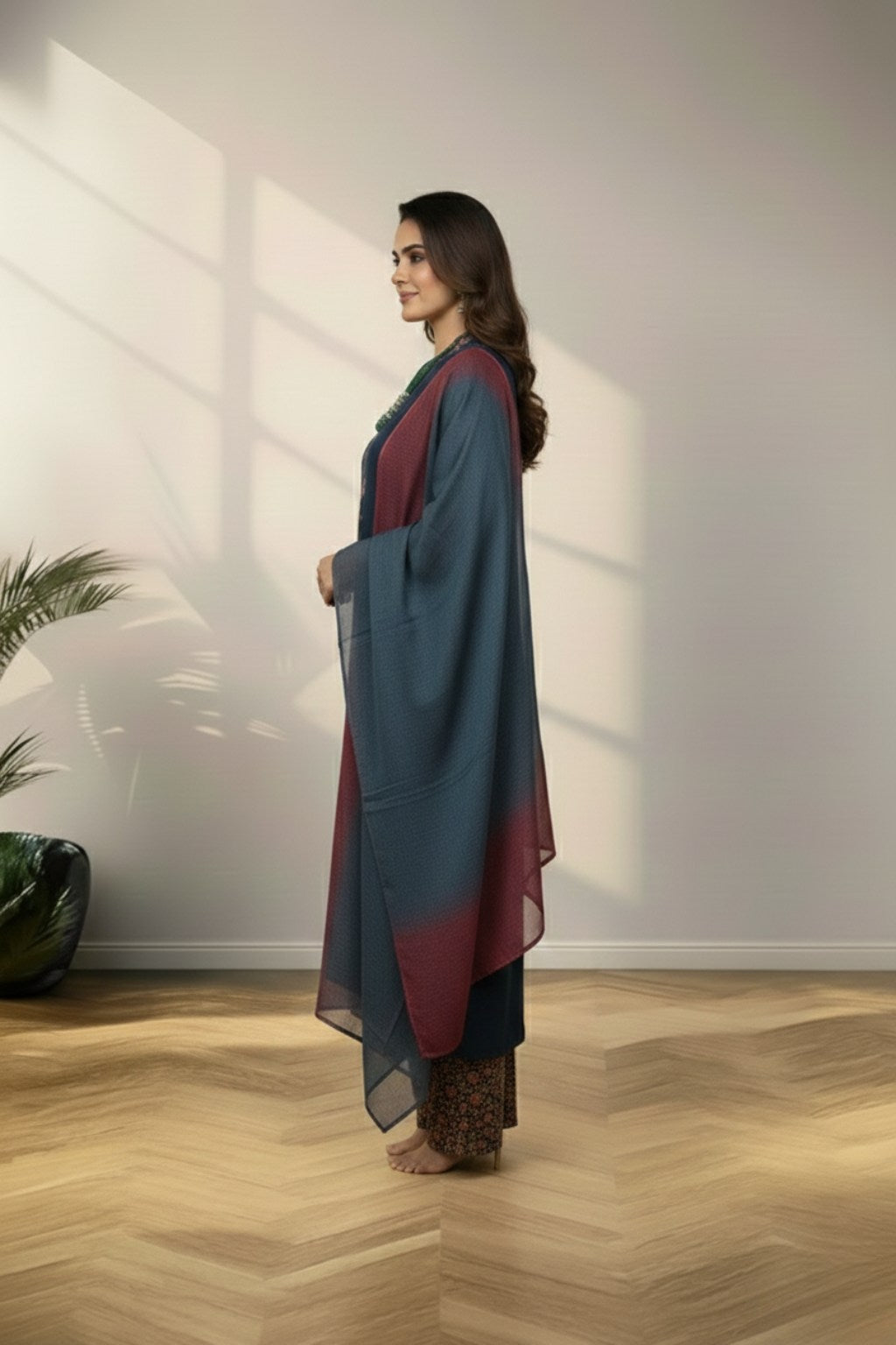 Blue chanderi cotton Kurti set