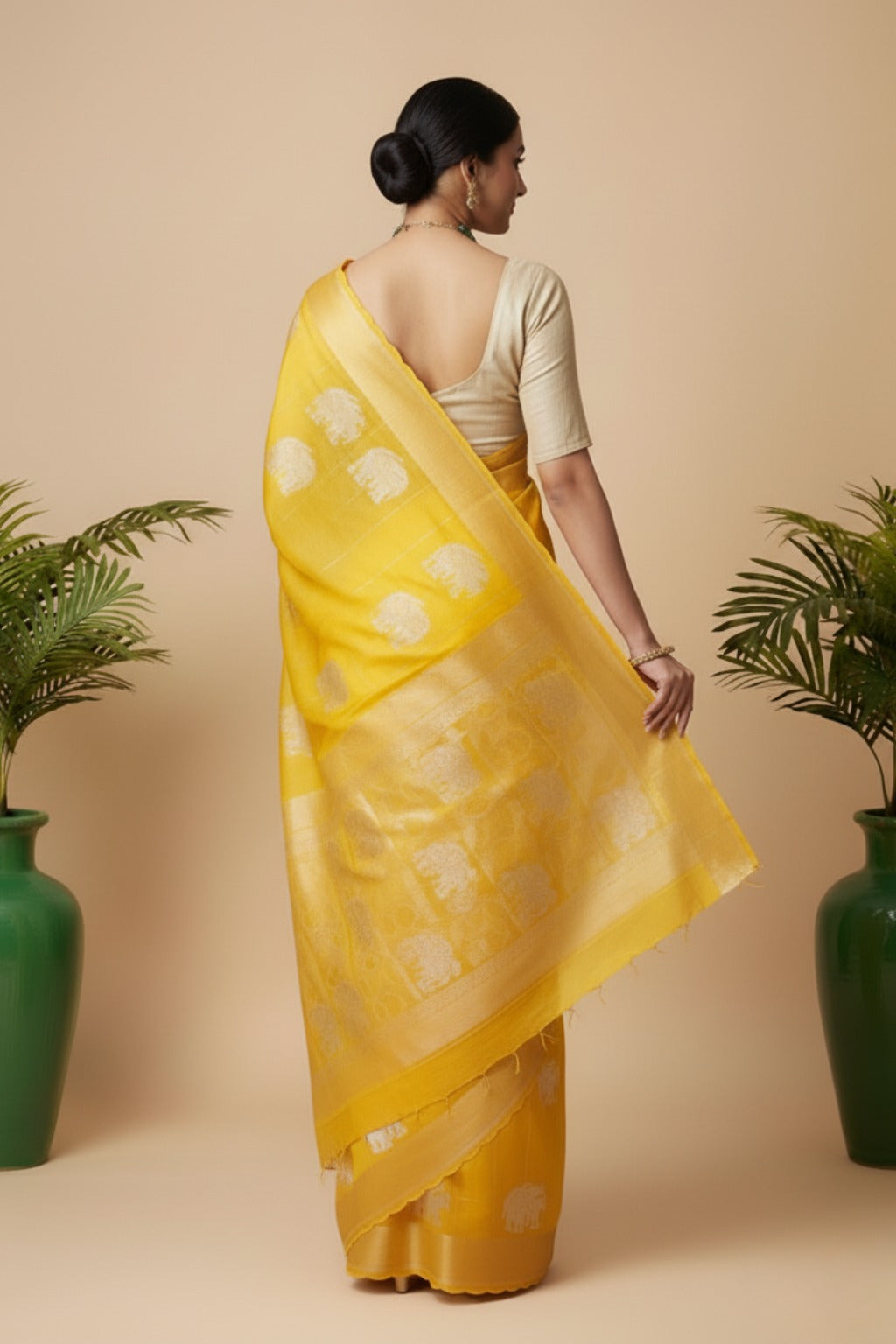 Yellow organza saree